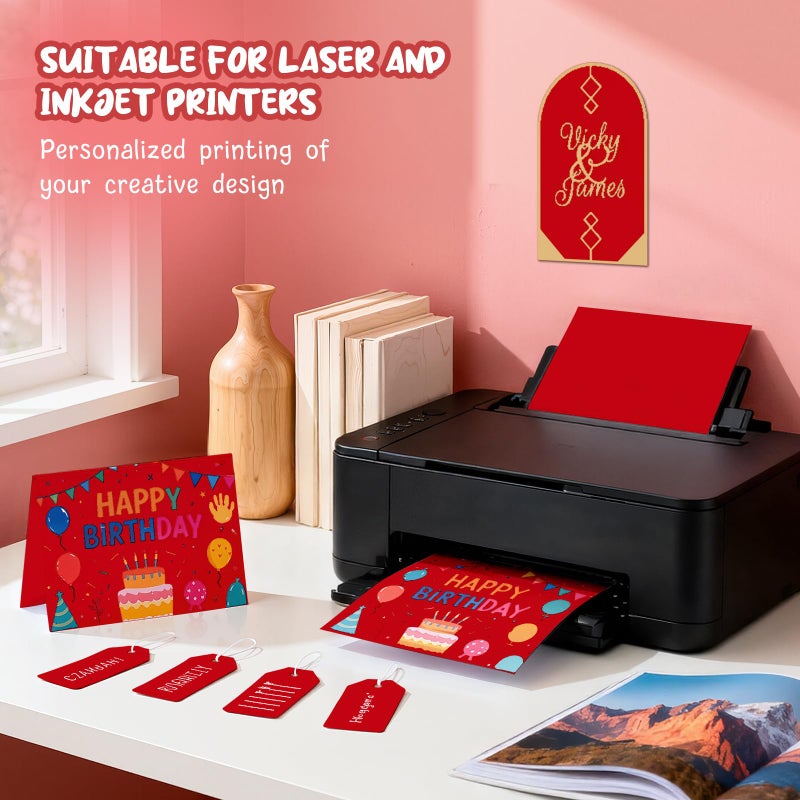 Aidunmis 40 Sheets Red Cardstock Paper 8.5 x 11, Red Card Stock Paper, Cardstock Printer Paper 8.5 x 11, 200 GSM Red Construction Paper, Heavy Card Stock for DIY Cards, Invitations, Greeting Cards - Image 4